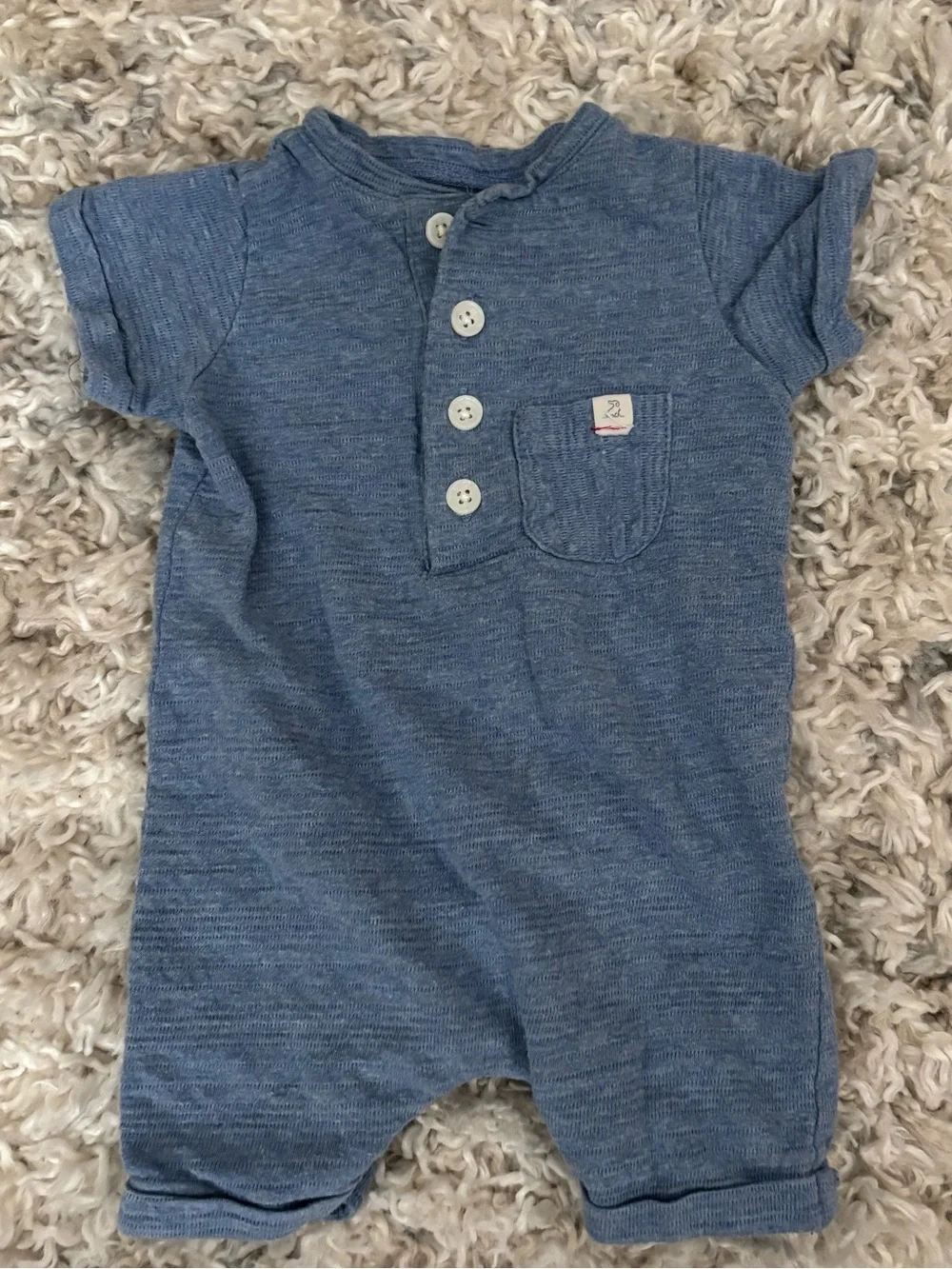 Me & Henry Blue Henley Romper | 0-3m